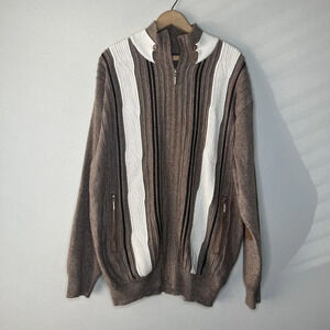 Silver Silk King XL Mens Zip Up Sweater Suede Elbow Vintage Style Retro Brown